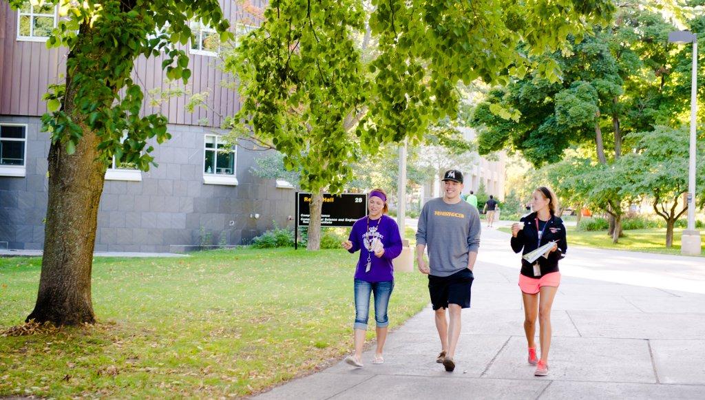 Freshman walking on campus at MTU